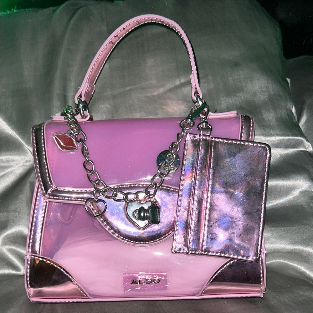 Aldo Pink and Silver Satchel with Metallic Finish